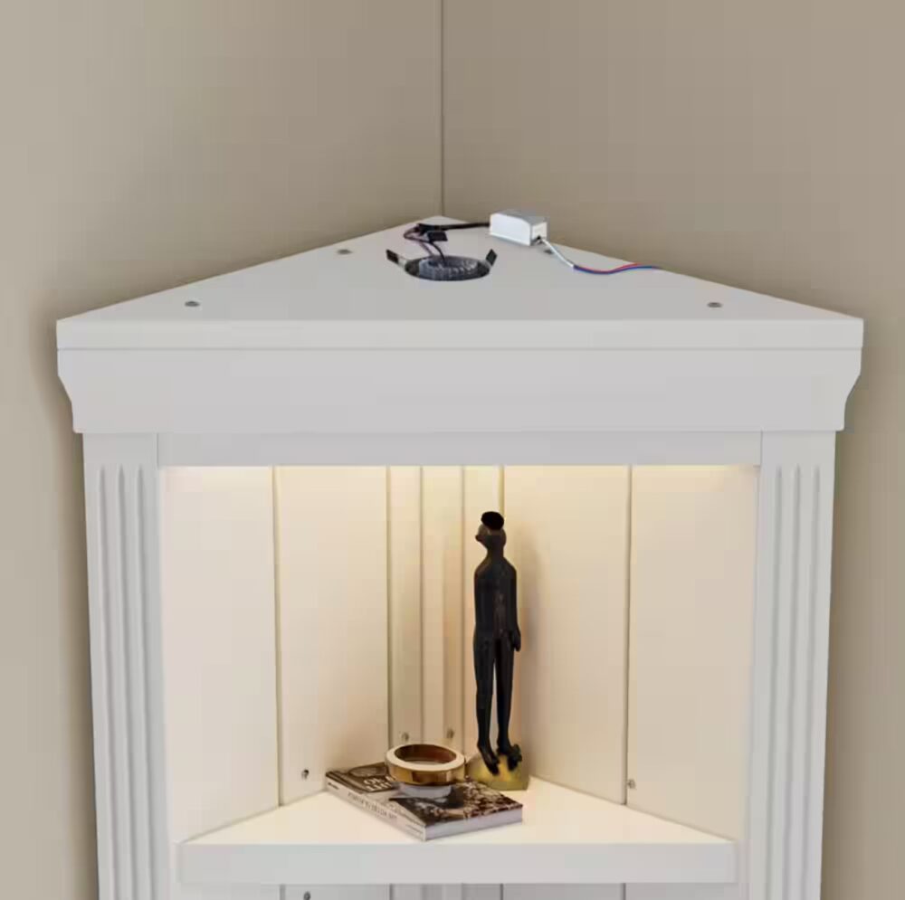 83.4 in. Tall White Wood 5-Shelf Corner Accent Bookcase with LED Light, Adjustable Shelves - Image 3