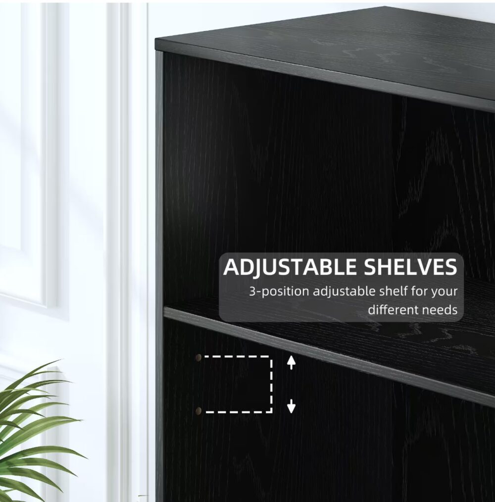 72 in. Tall Black Wood 6-shelf Standard Bookcase with Adjustable Shelves - Image 3